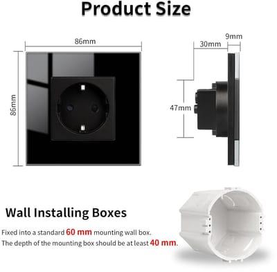 Set van 4 inbouw stopcontacten zwart glas 1-voudig geaard 16A 250V