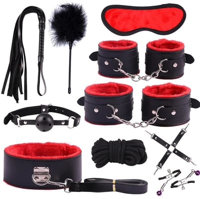 Luxe 10-Delige Bondage Set - Inclusief Handboeien, Enkelboeien & Zweep - Verstelbaar PVC-Leder met Zachte Voering – sex toys Cadeau voor Koppels - Soft Bondage Starterkit