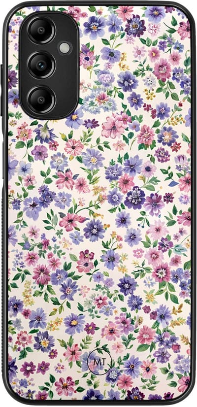 Hoesje geschikt voor Samsung Galaxy A14 5G - Paarse bloemen - TPU Hard Case Backcover - Paars - Mooie Telefoonhoesjes
