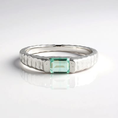 Cavill - Ring 925 Sterling Zilver - Platina Gecoat - 0,466 ct Paraiba Smaragd achthoekig - Elegante Minimalistische Smalle Ring Groen