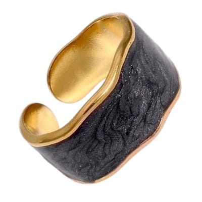 Aramat Jewels | Ringen | Damesring Verstelbaar – Open Ring met Witte Parelmoer Inlay – One Size | Zwart paarlemoer | |20mm | Staal | Volwassenen | Verkleurd niet