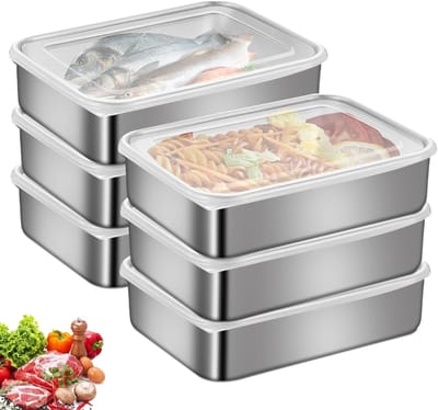 ZRSS® Vleeswarendoos Koelkast - 6 Stuks Vershouddozen - Vershoudbakje Beleg - Stapelbaar - RVS