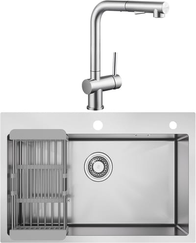 CECIPA max Spoelbak Keuken 70x45 cm - Spoelbakken Keuken Met Keukenkraan met Uittrekbare Uitloop - Spoelbakken Met Afdruip - Enkele spoelbak Met Waterafvoersysteem - Wasbak Keuken RVS