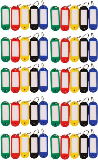 Assortiment van 50 Kleurige Sleutelhanger Labels - Duurzaam Plastic met Splitring en Etikettenvenster voor Organisatie en Classificatie