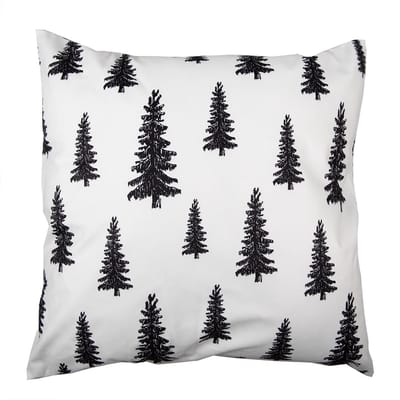 Clayre & Eef Kussenhoes 45x45 cm Zwart Wit Polyester Kerstbomen Sierkussenhoes