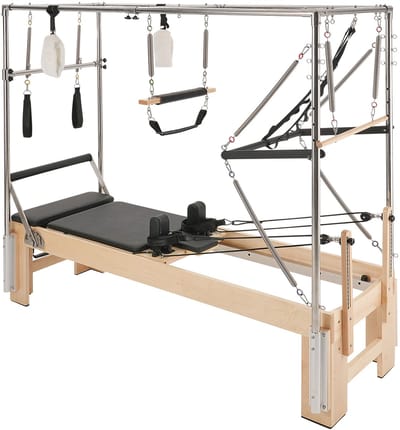 Houten Pilates Reformer met dubbele weerstand, thuisfitnessapparatuur voor krachttraining, inclusief Reformer Box en Jump Board, geschikt voor beginners en gevorderden, ondersteunt tot 180 kg