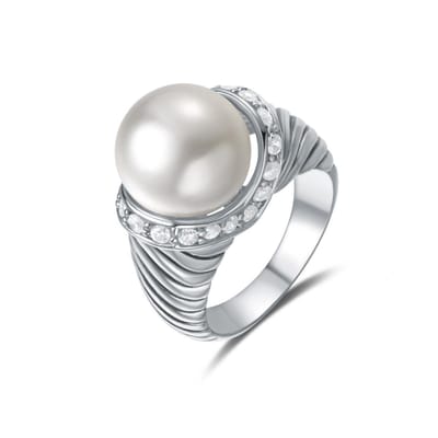 Quiges - Ring Klassiek Solitair in Vintage Stijl van 925 Zilver met Kunstparel en Zirkonia - QSR11417