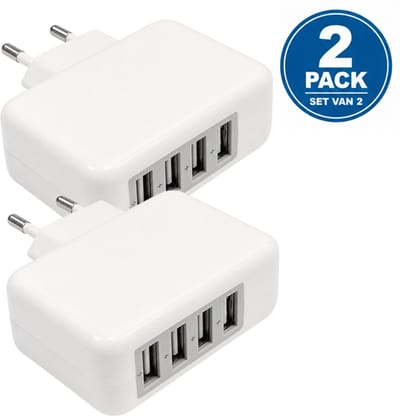 Gebra USB Oplader 2-Pack – 4 Poorts USB Oplader 4.5A – Snellader met Smart IC – 2x USB Charger – Wit