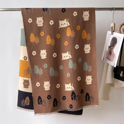 Dames Zachte Winter Kasjmier Sjaal Cartoon Kat Print Pashmina Luxe Sjaals En Wraps Bufanda Echarpe Warme Deken One Size gray