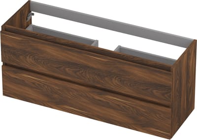 INK® wastafelonderkast 2 laden greeploos met houten keerlijst 120x40x52cm, noten