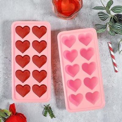 Set van 3 Hartvormige IJsblokjesvormen, Silicone Mallen voor IJsjes, Chocolade en Pudding in Roze, Groen en Blauw