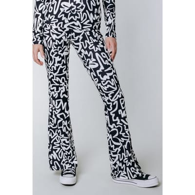 Colourful Rebel Marker Peached Extra Flare Pants Black/white Maat: XS | Wijde Broeken Outlet | Dames | Zwart