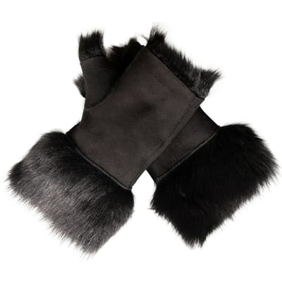 Womens Shearling Wanten Vingerloze manchetten Toscana Suède Schapenvacht Bont