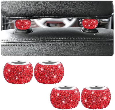 Allecto - Autostoel hoofdsteun ringen - Bling interieurdecoratie - Rood - Universele diamantkristallen - Geschikt voor elk voertuig
