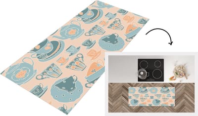 Keukenloper - Loper keuken - Patronen - Vintage - Kopje - Thee - 120x50 cm - Keukenloper vinyl