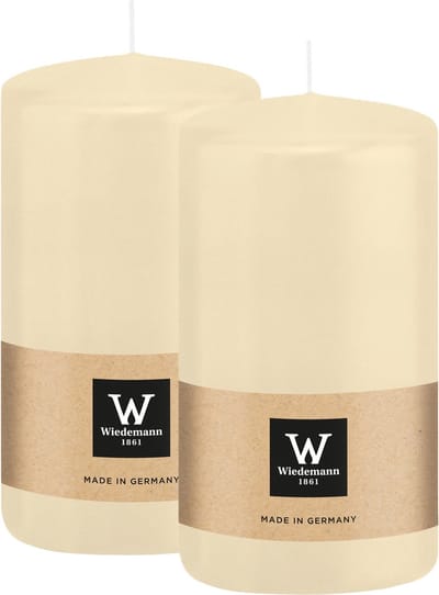 Wiedemann Cilinderkaars/stompkaars - 2x - creme wit - 12 x 6 cm - 33 branduren - zuilkaarsen