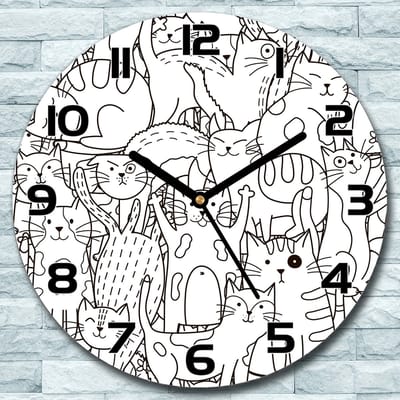 Coloray Wandklok - Kittens Klok Glas - 30fi cm - Zwart Wandklok - Wandklok Ronde - Wandklok Modern - Wandklok Keuken - Stille Wandklok