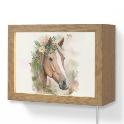 Wandlamp 20x15 cm - Oplaadbaar - Paard - Bloemen - Natuur - Waterverf - Dieren - Wandlampen binnen woonkamer - Slaapkamer lamp met kabel - Decoratieve nachtlamp - Vloerlamp snoer
