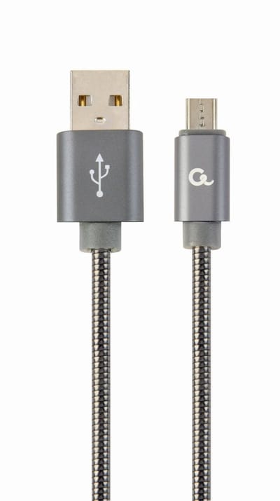 Premium micro-USB laad- & datakabel 'metaal', 1 m, metallic-grijs