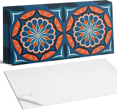 Coloray Plaktegels - Mandalapatroon met bladeren Wandtegel Zelfklevend - 60 cm x 30 cm - Blauw Plaktegels - 6 stuks - Rechthoek PVC Tegels - Plaktegels Keuken - Zelfklevende Vloertegels Badkamer - Vinyltegels Vloer Zelfklevend - Portugese Tegels