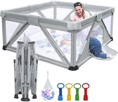Opvouwbare babybox voor binnen en buiten | Grote speelplaats voor baby's en peuters | Draagbare speelpen met poort 120 x 120 x 68 cm