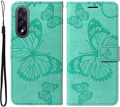 Coverup Hoesje - Geschikt voor OnePlus Nord 5 Hoesje - Coverup Vlinders Book Case - Mintgroen