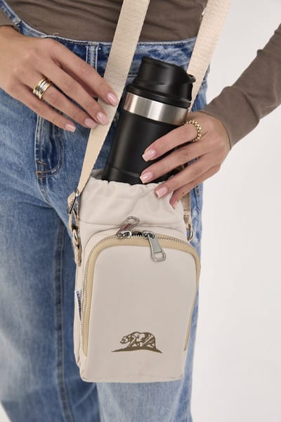 Thermos/Waterfles Houder - Crossbody Tas - Telefoontasje (Geïsoleerd) Beige