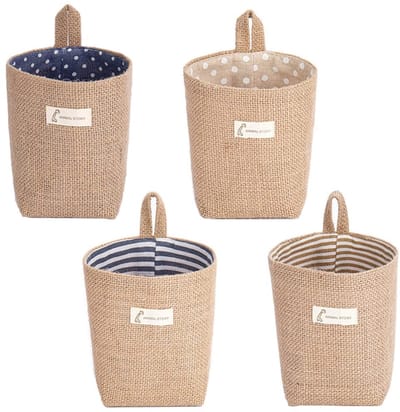 Dailygoods- Opbergzak 4 Stuks - Opbergmanden - Hangende Organizer - Opbergmand Kinderen - Decoratieve Opbergzakken - Katoen/Linnen Materiaal