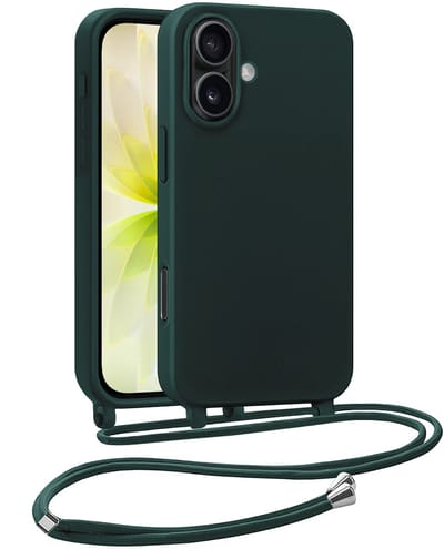 Hoesje Geschikt voor iPhone 17 Hoesje Met Koord Siliconen Case - Hoes Geschikt voor iPhone 17 Backcover Met Afneembaar Koord - Donkergroen