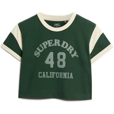 Superdry Athletic Essentials Ringer T-shirt met Grafische Print Groen Grootte: 44