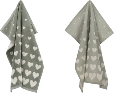 Luxe Keukendoek en Theedoek Hart Donkergroen - Bunzlau Castle - 100% biologisch katoen - Keukendoek 60x53cm en Theedoek 65x65cm