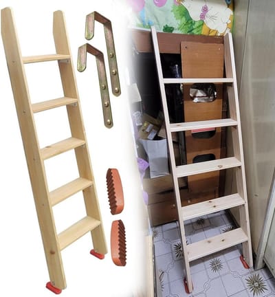 Stapelbed Ladder - Houten Ladder - Veilig Toegang - Extra Brede Treden - 150 cm - Houtkleur