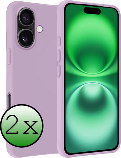 Hoesje 2 Stuks - Geschikt voor Apple iPhone 16 - Sterk & Shockproof - Case Siliconen - Back Cover - Telefoon Hoes - Lila