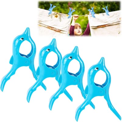 4 stuks dolfijn strandhanddoekklemmen - winddichte clips voor ligstoel en handdoek - blauw