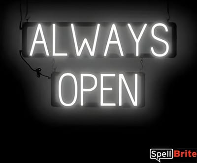 ALWAYS OPEN - Lichtreclame Neon LED bord verlicht | SpellBrite | 69 x 38 cm | 6 Dimstanden - 8 Lichtanimaties | Reclamebord neon verlichting