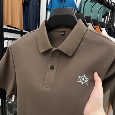 Katoenen High-End Merk Heren Poloshirt Kraag Korte Mouw T-shirt Zomer Verfijnde Letterprint Mode Zakelijke Herenkleding XL black