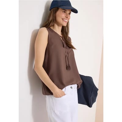 Blousetop met gespleten hals en linten