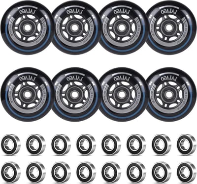 Inline skate wielen - Skeeler wielen - Soepel rijden - ABEC 9 lagers - 76 mm 8 stuks - Zwart