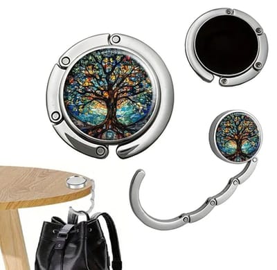 Opvouwbare Tree Of Life Handtas Hanger – Stijlvolle Metalen Tashouder voor Tafel & Bureau | Compact, Draagbaar & Duurzaam | Ø 3,4 cm – 9,35 cm Uitgeklapt