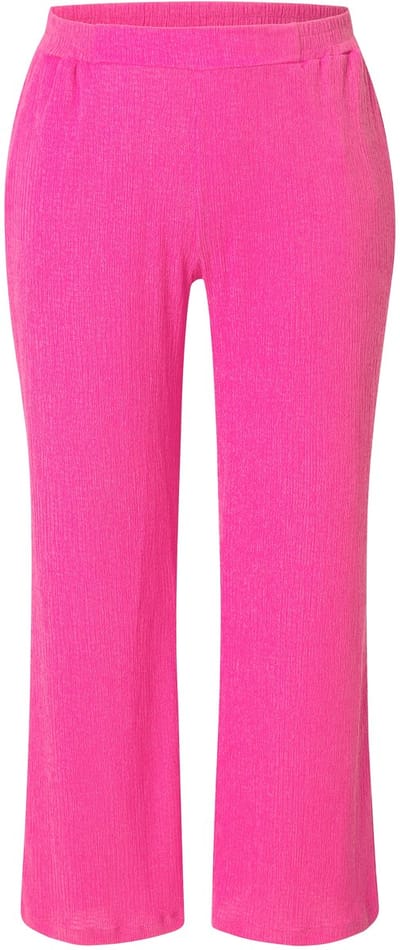 Ulla Popken - Dames - Broek structuur wijde pijpen comfortabele tailleband - Roze - Maat 54+