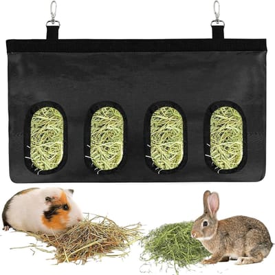 Dailygoods- Hooi Feeder Duurzaam - Voederzak - Geschikt voor Konijnen/Cavia's - Automatisch - Zwart - Maat 46 x 28 cm