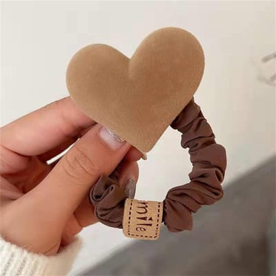 Corde à cheveux en forme de cœur couleur café pour fille, joli nœud papillon, élastique en caoutchouc, accessoires pour cheveux pour femmes marron