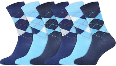 6 Paar - Gianvaglia- Heren sokken - Katoen - Blauw - Argyle - Maat: 43-46