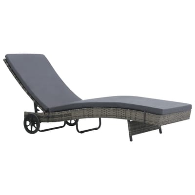 vidaXL - Ligbed - met - wielen - en - kussen - poly - rattan - antraciet