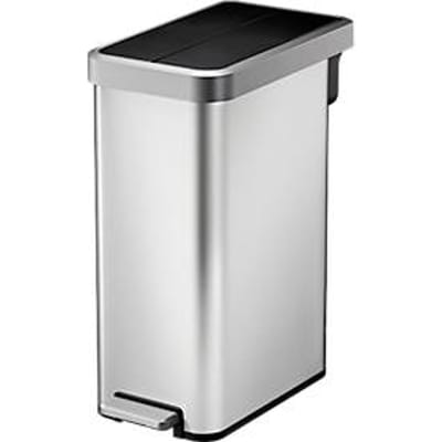 EKO Ecofly II pedaalemmer, roestvrij staal, vingerafdrukbestendig, geluidloos deksel, B 280 x D 495 x H 650 mm, 45 liter, zilver/zwart