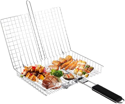 Dailygoods- Grillmand Hoge Capaciteit - Roestvrij Staal - Inklapbaar - Draagbaar - BBQ Accessoires - Met Opbergtas en Borstel - Barbecuemand