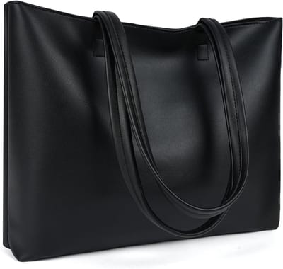 Grote Dames Handtas en Shoppertas van Zacht PU Leer, Ideaal voor Werk, Reizen en School, Zwart (38 x 30 x 10.5cm)