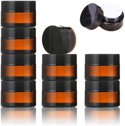 Dailygoods- Crèmepot 10ml - Set van 10 - Amber Glazen Potjes - Cosmetica Potjes - Luchtdichte Deksel - Duurzaam en Makkelijk te Reinigen - Cosmetica Pot