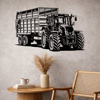 Valtra V153 met Silagewagen Houten Wanddecoratie | Tractor & Opraapwagen Muurkunst | Cadeau voor Boer