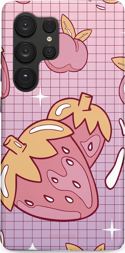 Casetastic Hoesje Geschikt voor Samsung S25 Ultra - Stijlvolle Beschermende Duo-layer Case - Zoete aardbeien raster